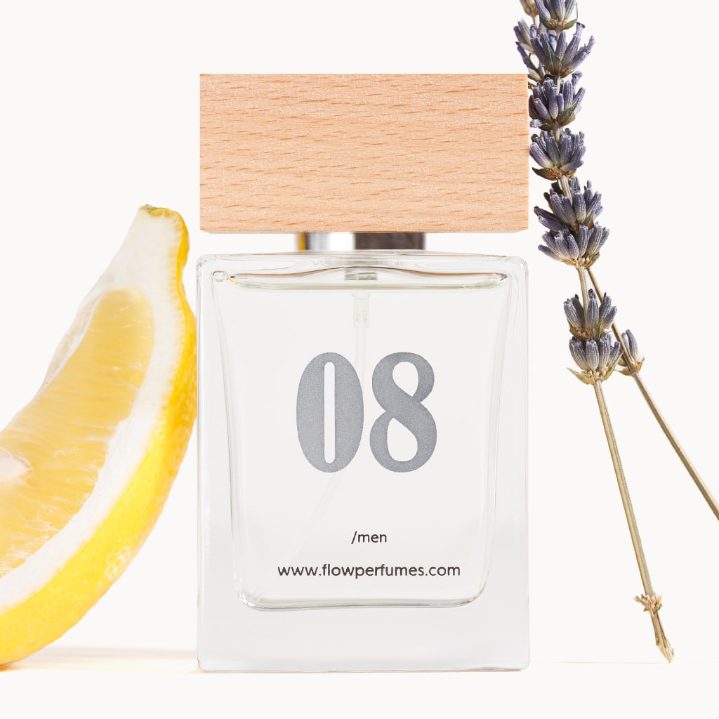 Zamiennik Acqua di Gio Armani – świeży, męski zapach z cytryną i lawendą, Flow Perfumes nr 08.