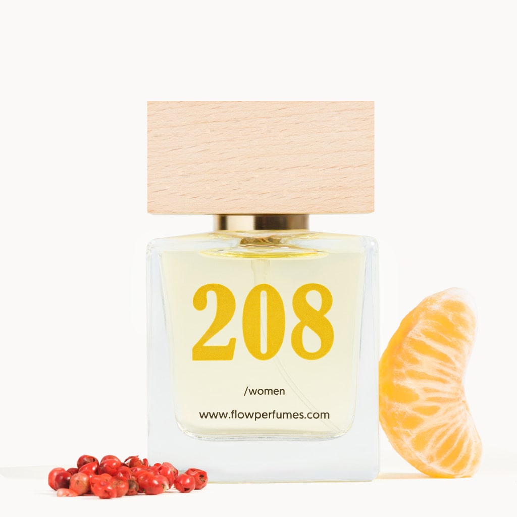 Zamiennik Guilty Gucci – zmysłowa mandarynka z różowym pieprzem w kwiatowym sercu. Flow Perfumes Nr 208.