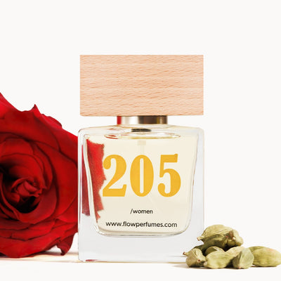 Zamiennik Café Rose Tom Ford – królewska róża otulona kardamonem i nutą orientu o drzewnym, głębokim finiszu. Flow Perfumes Nr 205.